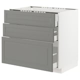 METOD Base cab f hob/3 fronts/3 drawers, white Maximera/Bodbyn grey, 90x60x80 cm