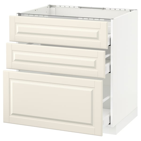 METOD Base cab f hob/3 fronts/3 drawers, white Maximera/Bodbyn off-white, 80x60x80 cm