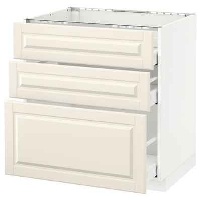 METOD Base cab f hob/3 fronts/3 drawers, white Maximera/Bodbyn off-white, 80x60x80 cm