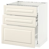 METOD Base cab f hob/3 fronts/3 drawers, white Maximera/Bodbyn off-white, 75x60x80 cm