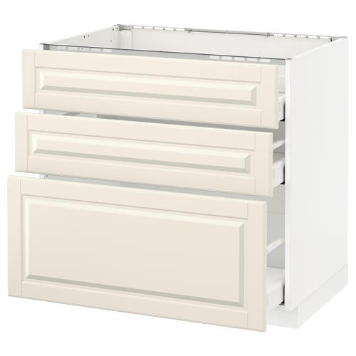 METOD kitchen unit in off-white with three drawers and one door, featuring smooth-running drawers and a traditional design.