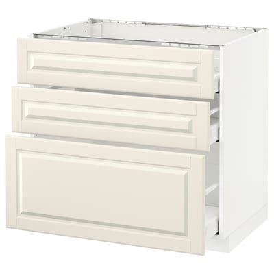 METOD Base cab f hob/3 fronts/3 drawers, white Maximera/Bodbyn off-white, 90x60x80 cm