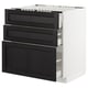 METOD Base cab f hob/3 fronts/3 drawers, white Maximera/Lerhyttan black stained, 80x60x80 cm