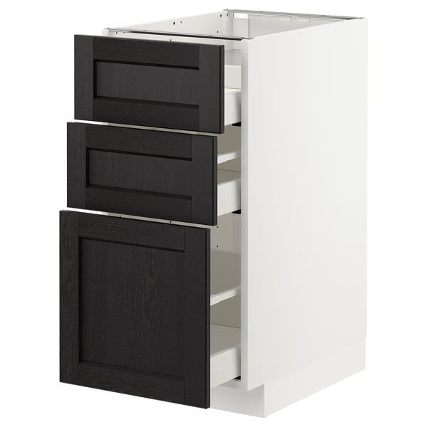 METOD Base cab f hob/3 fronts/3 drawers, white Maximera/Lerhyttan black stained, 40x60x80 cm