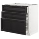 METOD Base cab f hob/3 fronts/3 drawers, white Maximera/Lerhyttan black stained, 90x60x80 cm