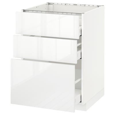 METOD Base cab f hob/3 fronts/3 drawers, white Maximera/Ringhult white, 60x60x80 cm