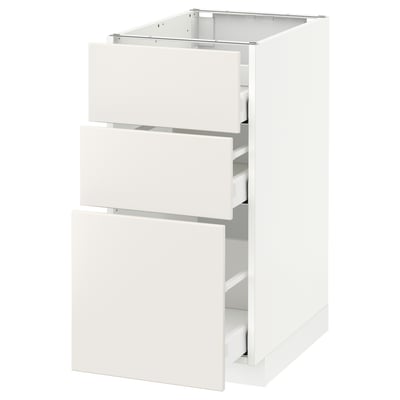 METOD Base cab f hob/3 fronts/3 drawers, white Maximera/Veddinge white, 40x60x80 cm