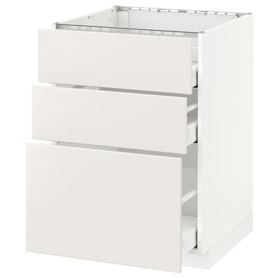 METOD Base cab f hob/3 fronts/3 drawers, white Maximera/Veddinge white, 60x60x80 cm