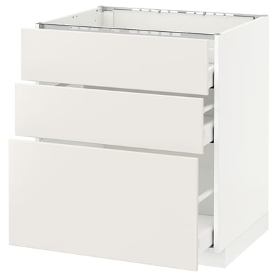METOD Base cab f hob/3 fronts/3 drawers, white Maximera/Veddinge white, 75x60x80 cm