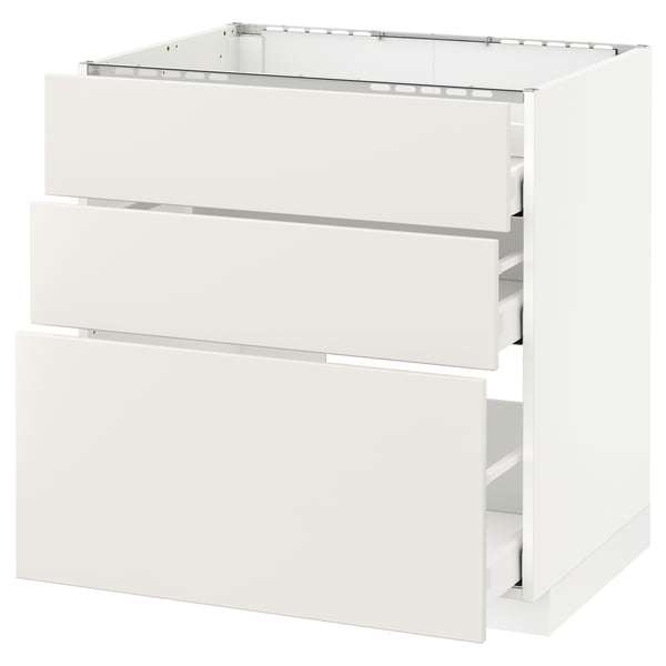 METOD Base cab f hob/3 fronts/3 drawers, white Maximera/Veddinge white, 80x60x80 cm