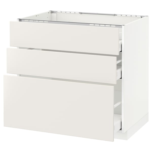 METOD Base cab f hob/3 fronts/3 drawers, white Maximera/Veddinge white, 90x60x80 cm