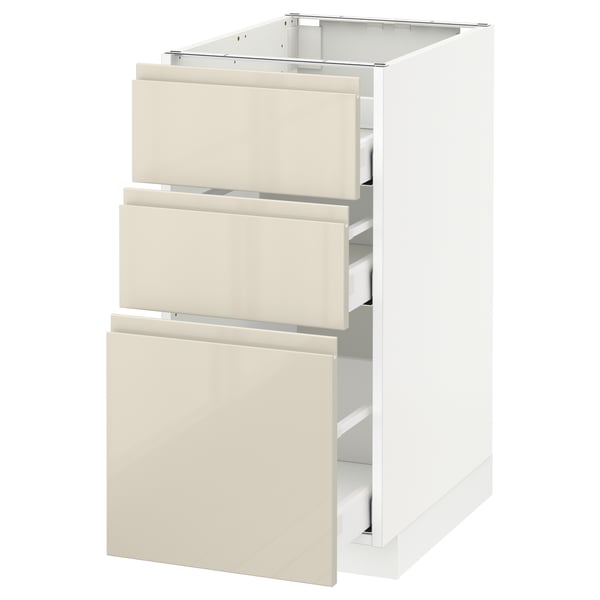 METOD Base cab f hob/3 fronts/3 drawers, white Maximera/Voxtorp high-gloss light beige, 40x60x80 cm