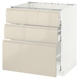 METOD Base cab f hob/3 fronts/3 drawers, white Maximera/Voxtorp high-gloss light beige, 75x60x80 cm