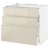 METOD Base cab f hob/3 fronts/3 drawers, white Maximera/Voxtorp high-gloss light beige, 90x60x80 cm