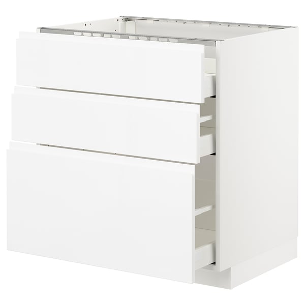 METOD Base cab f hob/3 fronts/3 drawers, white Maximera/Voxtorp high-gloss/white, 80x60x80 cm