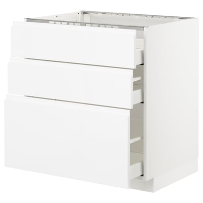 METOD Base cab f hob/3 fronts/3 drawers, white Maximera/Voxtorp high-gloss/white, 80x60x80 cm