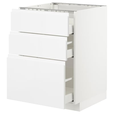 METOD Base cab f hob/3 fronts/3 drawers, white Maximera/Voxtorp high-gloss/white, 60x60x80 cm