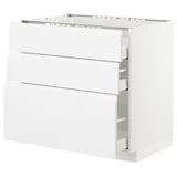 METOD Base cab f hob/3 fronts/3 drawers, white Maximera/Voxtorp high-gloss/white, 90x60x80 cm
