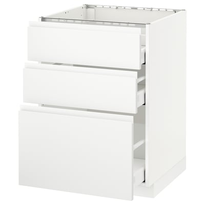 METOD Base cab f hob/3 fronts/3 drawers, white Maximera/Voxtorp matt white, 60x60x80 cm