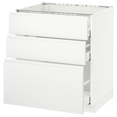 METOD Base cab f hob/3 fronts/3 drawers, white Maximera/Voxtorp matt white, 75x60x80 cm