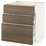 METOD Base cab f hob/3 fronts/3 drawers, white Maximera/Voxtorp walnut, 75x60x80 cm
