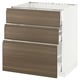 METOD Base cab f hob/3 fronts/3 drawers, white Maximera/Voxtorp walnut, 75x60x80 cm