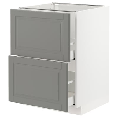 METOD Base cab f sink+2 fronts/2 drawers, white Maximera/Bodbyn grey, 60x60x80 cm