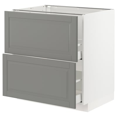 METOD Base cab f sink+2 fronts/2 drawers, white Maximera/Bodbyn grey, 80x60x80 cm