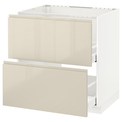 METOD Base cab f sink+2 fronts/2 drawers, white Maximera/Voxtorp high-gloss light beige, 80x60x80 cm