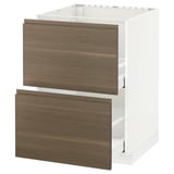 METOD Base cab f sink+2 fronts/2 drawers, white Maximera/Voxtorp walnut, 60x60x80 cm