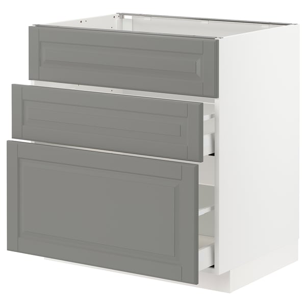 METOD Base cab f sink+3 fronts/2 drawers, white Maximera/Bodbyn grey, 80x60x80 cm