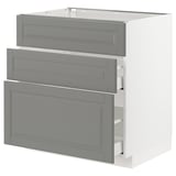 METOD Base cab f sink+3 fronts/2 drawers, white Maximera/Bodbyn grey, 80x60x80 cm