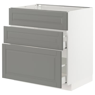 METOD Base cab f sink+3 fronts/2 drawers, white Maximera/Bodbyn grey, 80x60x80 cm