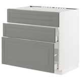 METOD Base cab f sink+3 fronts/2 drawers, white Maximera/Bodbyn grey, 90x60x80 cm