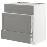 METOD Base cab f sink+3 fronts/2 drawers, white Maximera/Bodbyn grey, 80x60x80 cm