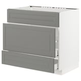 METOD Base cab f sink+3 fronts/2 drawers, white Maximera/Bodbyn grey, 90x60x80 cm