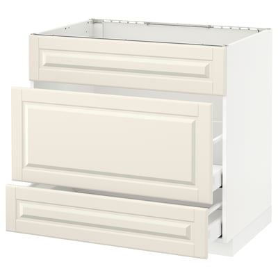 METOD Base cab f sink+3 fronts/2 drawers, white Maximera/Bodbyn off-white, 90x60x80 cm