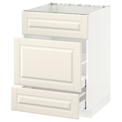 METOD Base cab f sink+3 fronts/2 drawers, white Maximera/Bodbyn off-white, 60x60x80 cm