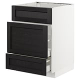 METOD Base cab f sink+3 fronts/2 drawers, white Maximera/Lerhyttan black stained, 60x60x80 cm
