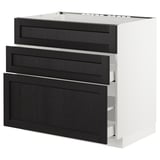 METOD Base cab f sink+3 fronts/2 drawers, white Maximera/Lerhyttan black stained, 90x60x80 cm
