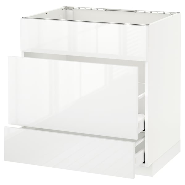METOD Base cab f sink+3 fronts/2 drawers, white Maximera/Ringhult white, 80x60x80 cm