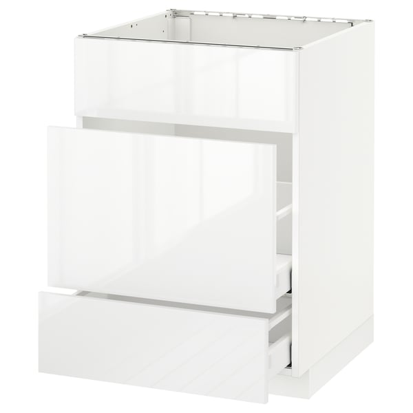 METOD Base cab f sink+3 fronts/2 drawers, white Maximera/Ringhult white, 60x60x80 cm