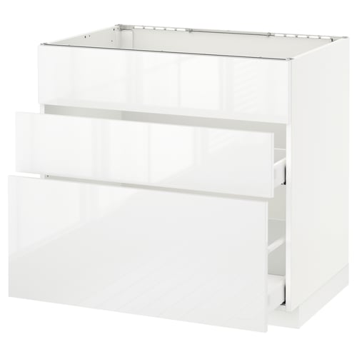 A white ikea METOD kitchen cabinet with high-gloss, smooth-running drawers.
