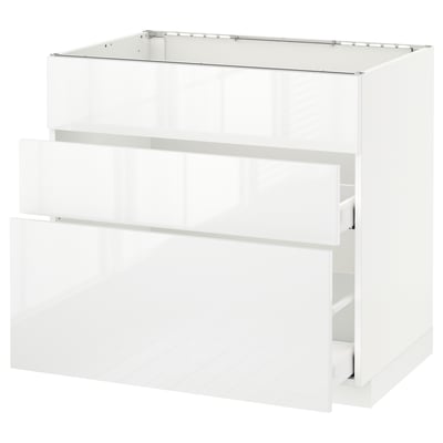 METOD Base cab f sink+3 fronts/2 drawers, white Maximera/Ringhult white, 90x60x80 cm
