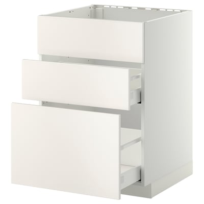 METOD Base cab f sink+3 fronts/2 drawers, white Maximera/Veddinge white, 60x60x80 cm