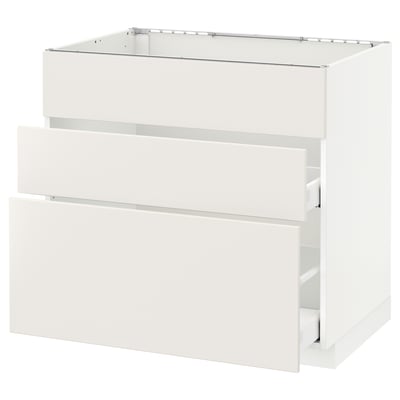 METOD Base cab f sink+3 fronts/2 drawers, white Maximera/Veddinge white, 90x60x80 cm
