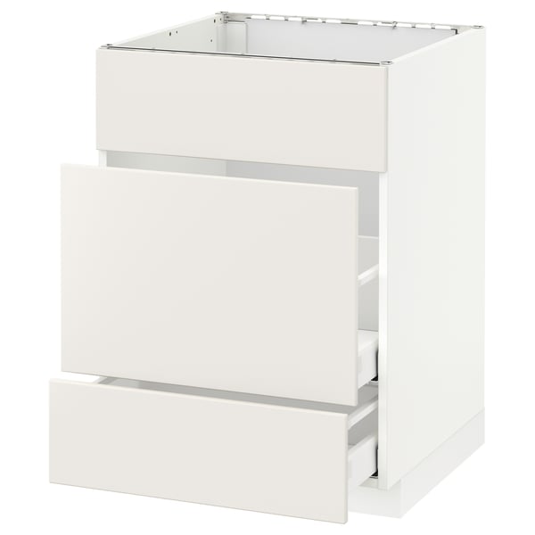 METOD Base cab f sink+3 fronts/2 drawers, white Maximera/Veddinge white, 60x60x80 cm