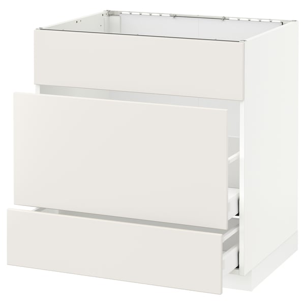 METOD Base cab f sink+3 fronts/2 drawers, white Maximera/Veddinge white, 80x60x80 cm