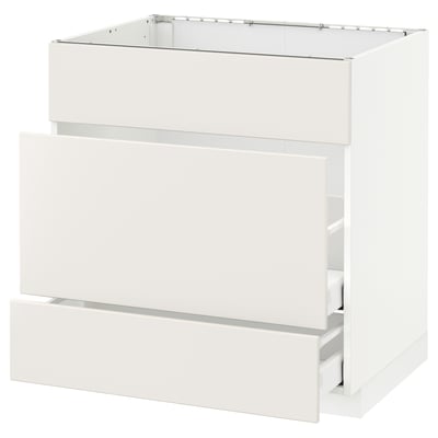 METOD Base cab f sink+3 fronts/2 drawers, white Maximera/Veddinge white, 80x60x80 cm