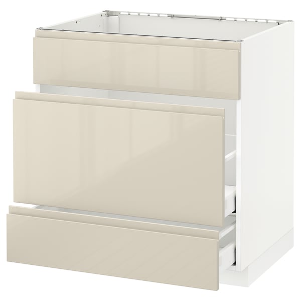 METOD Base cab f sink+3 fronts/2 drawers, white Maximera/Voxtorp high-gloss light beige, 80x60x80 cm